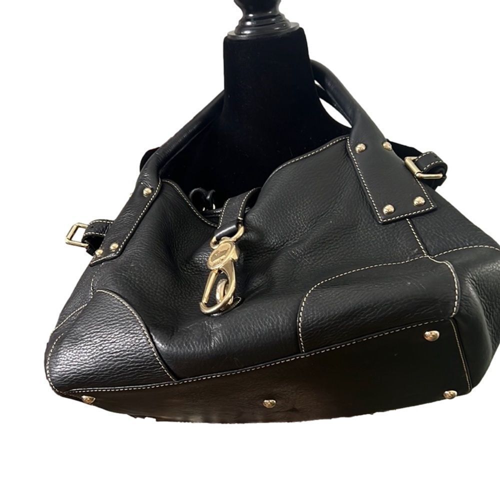 DOONEY & DOURKE BLACK LEATHER CLASP SATCHEL HOBO SHOULDER‎ BAG.